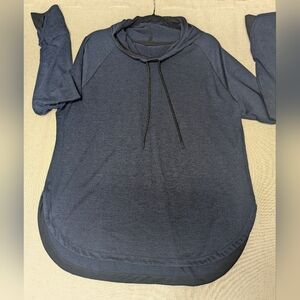 Tangerine Serene Activewear Hoodie Heather Blue Top with Thumbholes & Slits XL